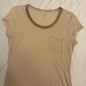 Calvin Klein Beige Short Sleeve Pocket Tee with Metallic Trim